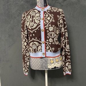 NWT Commense Sweater Womens S Brown White Floral Button Up Cardigan Heavy Knit
